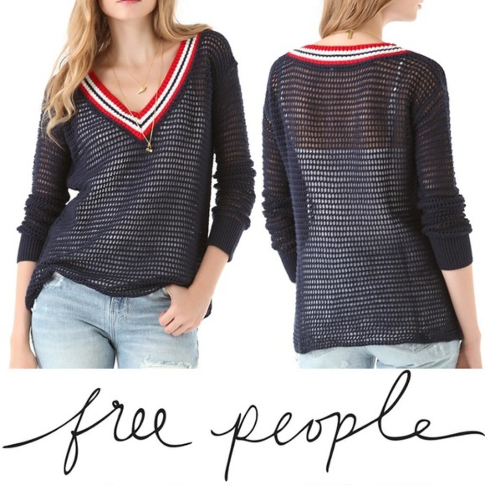 Free People Navy V-Neck Sweater - NWT - Size XS